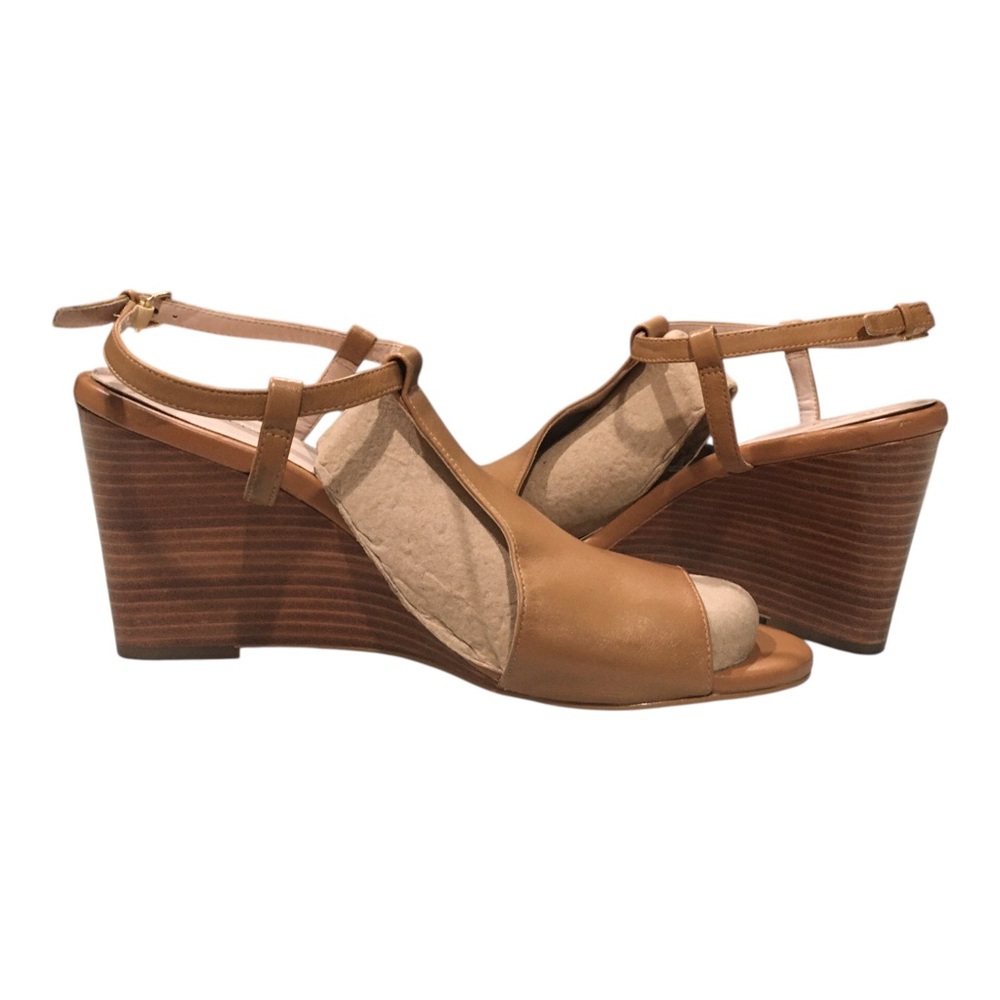 Cole Haan Tan Leather Wedge Open Toe Slingback Sandals 11 - Picture 4 of 7